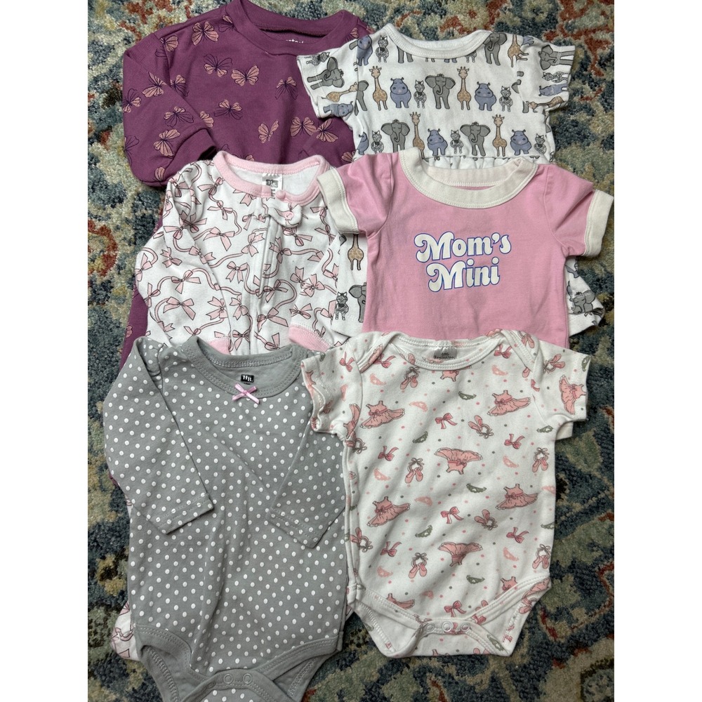 Girls 3-6M Pink Purple Bundle HB Carter's Cat & Jack Bodysuits Sleeper GUC